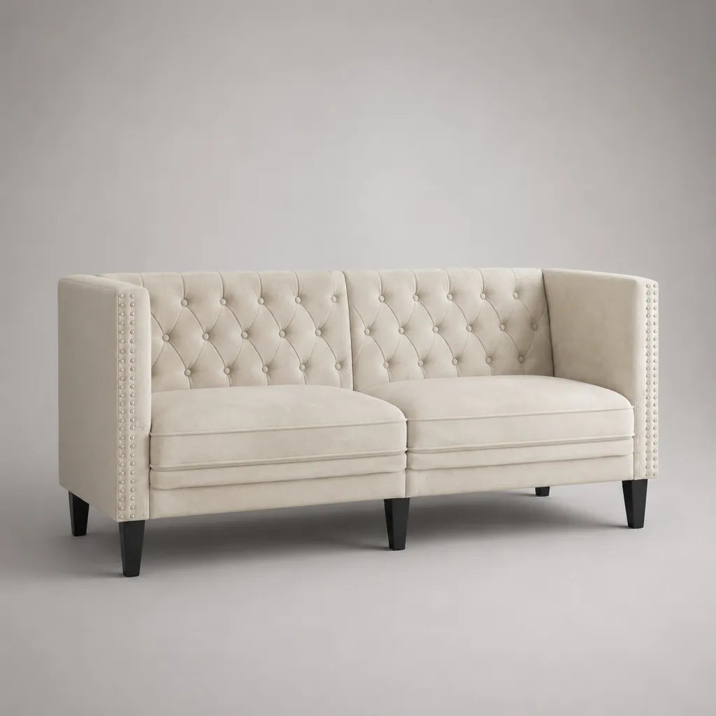 2-Sitzer-Sofa mit Polyestersamtbezug, Creme, 150 × 78 × 80 cm