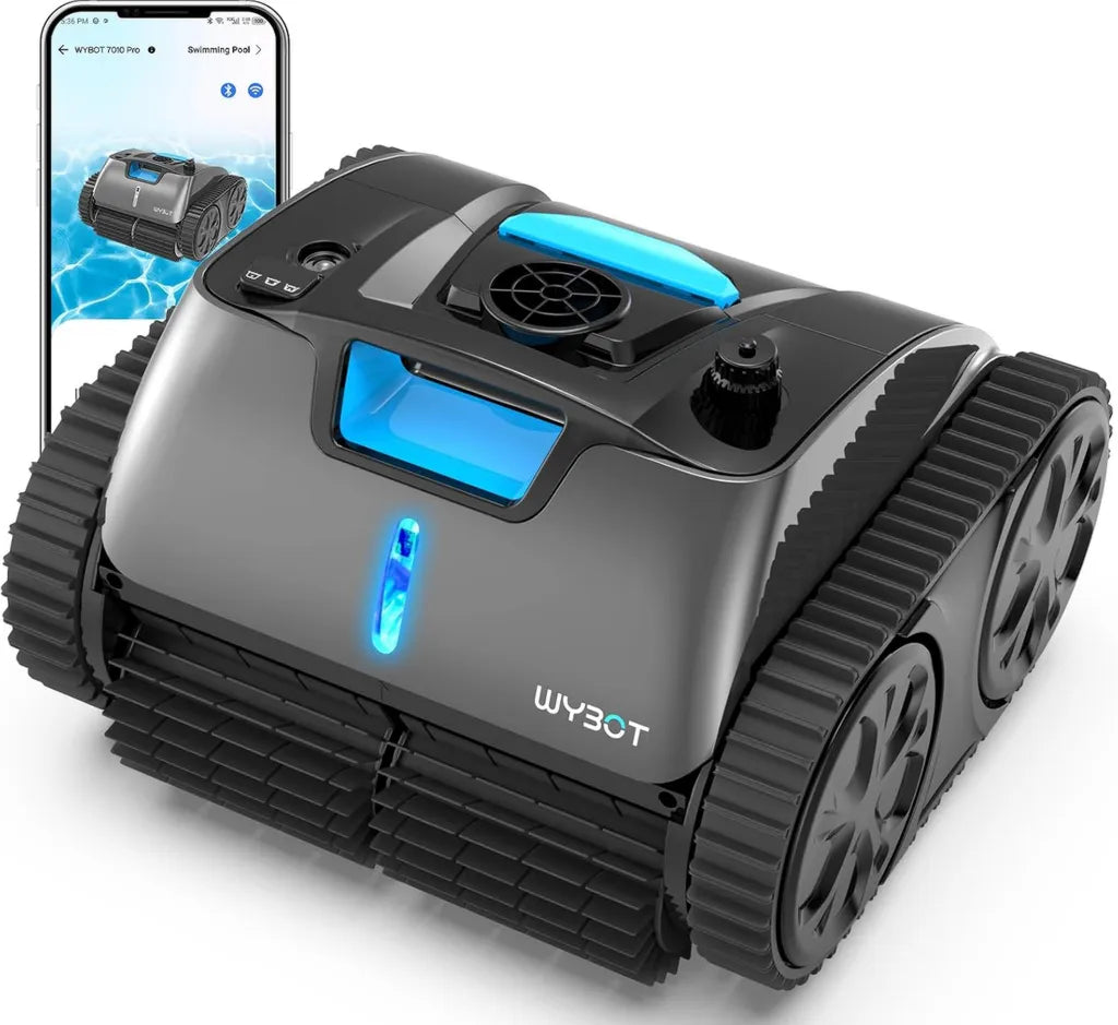 WYBOT OS7010 Max Poolroboter, Akku, 210 Min Laufzeit, Intelligenter Boden- und Wandreiniger, 200㎡ Abdeckung, 65W Motor, Wand- und Wasserlinienreinigung, App-gesteuert (Dunkelgrau)