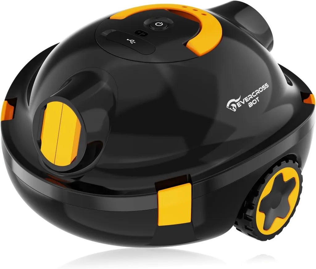 Automatischer Poolroboter Y10 mit 100 Minuten Laufzeit für bis zu 120 m² Pools, Akku-betrieben mit Selbsteinparkfunktion und 180 μm Filter (Schwarz)