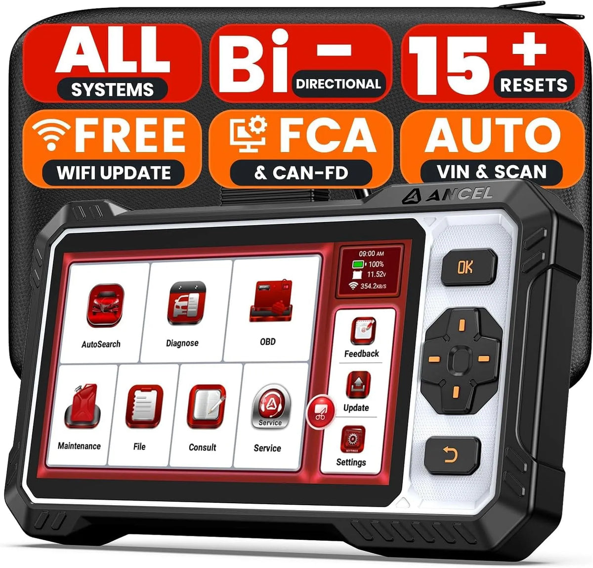 FX6100 Bidirektionaler OBD2 Diagnosegerät zum Auslesen von Fahrzeugdaten und Erkennen gespeicherter Fehler Alle Systeme Auto Deutsch