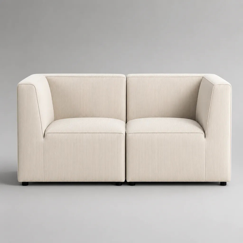 Modulsofa 2-Sitzer aus 2 Modulen mit Cordbezug, Creme, 180 × 85 × 75 cm