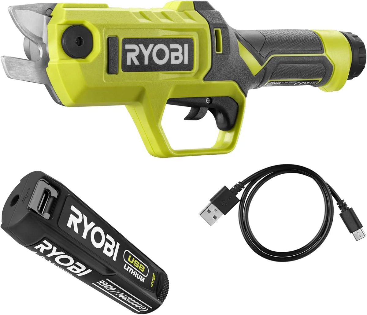 Ryobi RY4SCA-120 Hochentaster zum Zurückschneiden hoch liegender Äste bei der Baumpflege, Akku-Betrieb, mit USB-Anschluss, 4 V, 2,0 Ah