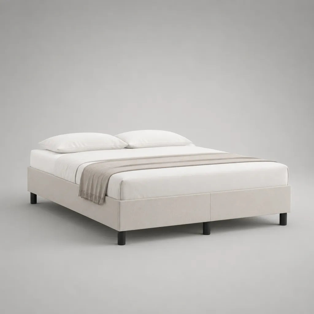 Doppelbett-Polsterbettgestell, 2-teilig, ohne Kopfteil, Cremeweiß, Liegefläche 180 × 200 cm, Gesamtmaß 206 × 186 × 36 cm