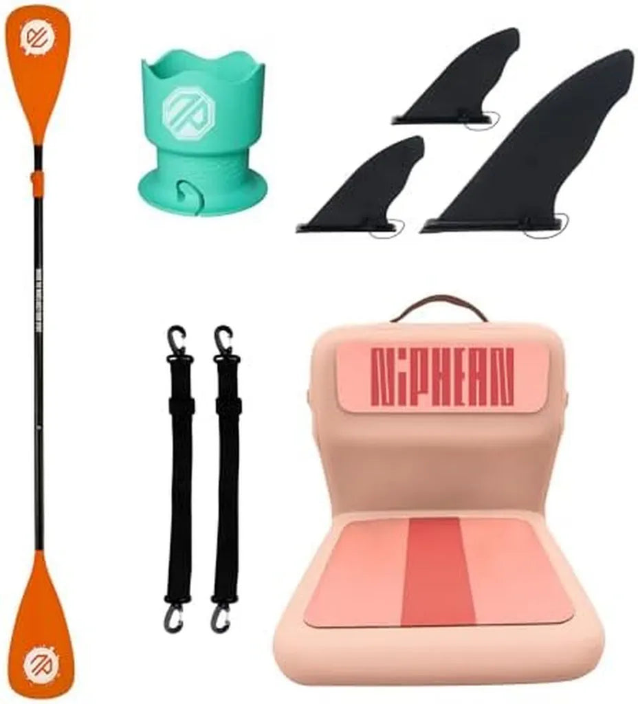 Niphean Aufblasbarer SUP Sitz mit Schwimmfähigem Kajak Paddel, 3/4 Abnehmbare Teile, Inklusive Becherhalter und Finnen