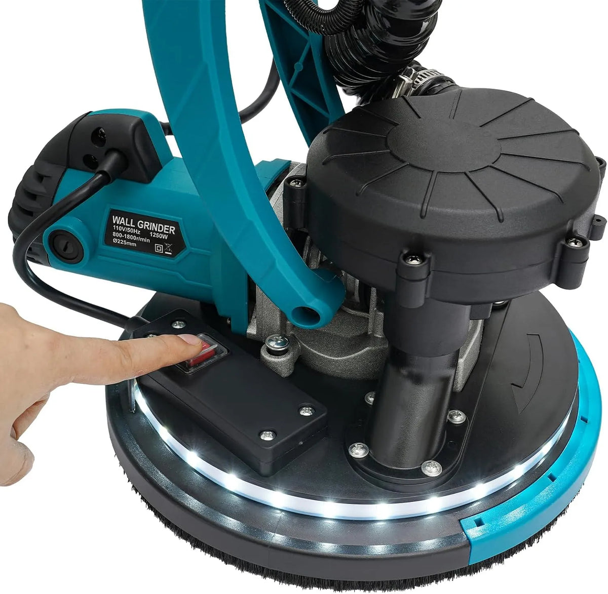 Trockenbauschleifer zum Glätten großer Wand- und Deckenflächen vor dem Anstrich; Elektrischer Decken und Wandschleifer mit Staubabsaugung: 1250W, blau