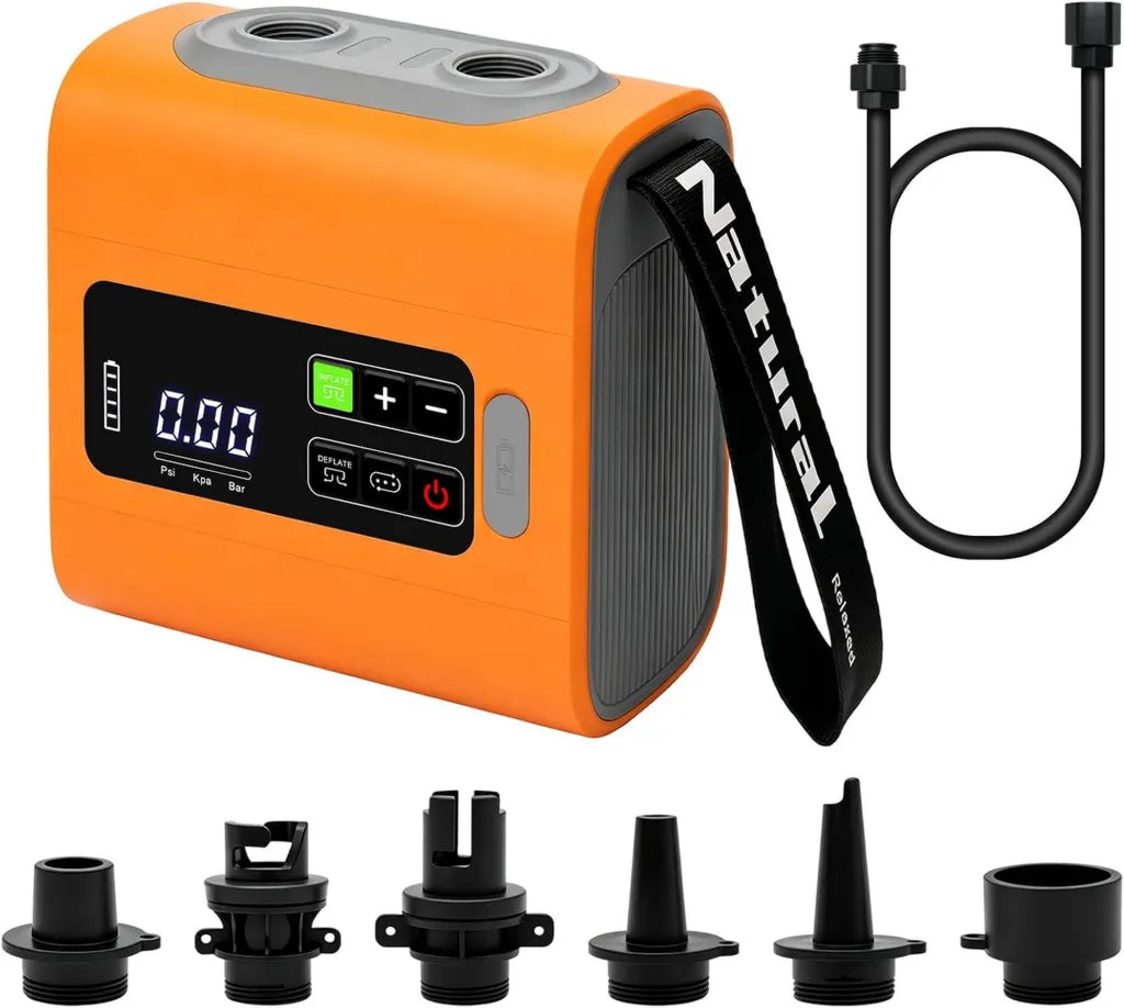 Elektrische SUP-Luftpumpe mit Akku, 22 PSI Hochleistung, Auto-Abschaltung, Typ-C Schnellladung, 6 Düsen, ideal für SUP-Boards, Kajaks und Zelte