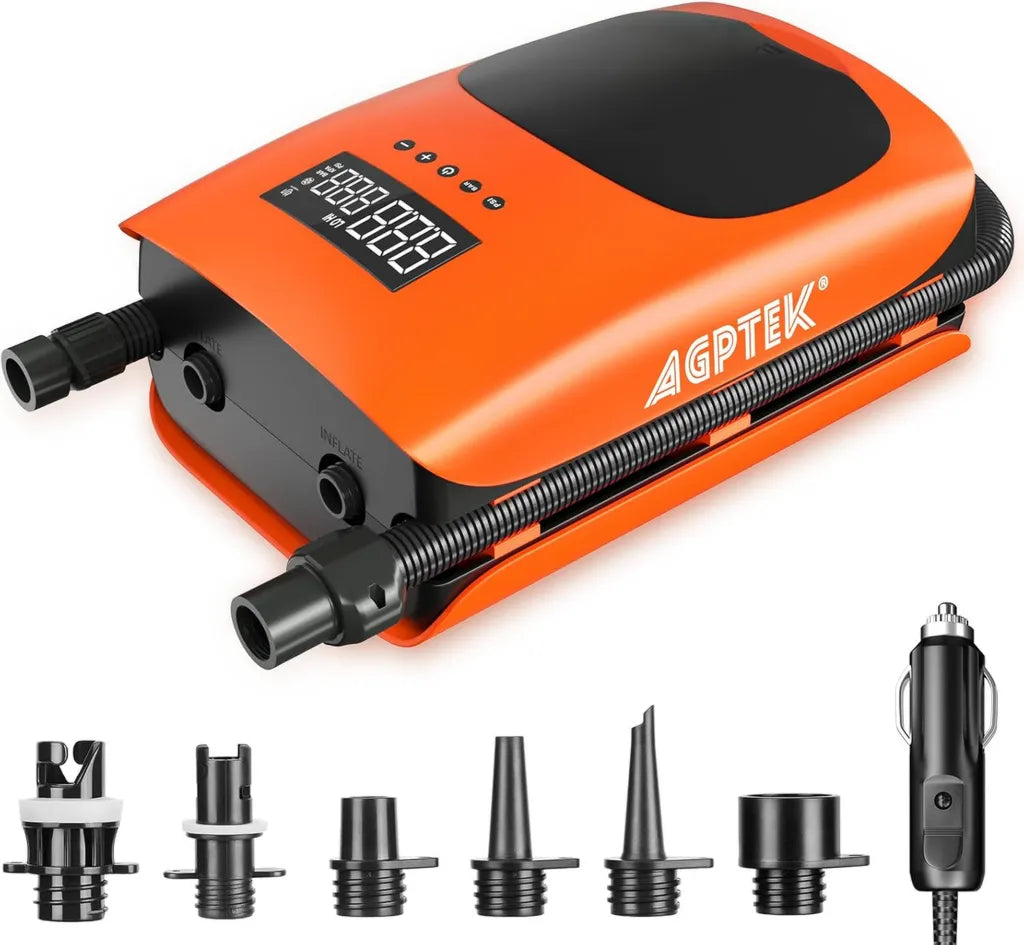 AGPTEK Elektrische SUP-Pumpe 22PSI, Tragbare Luftpumpe mit Auto-Off, 12V DC Anschluss, Zweistufige Funktion für aufblasbare SUP Boards, Boote und Kajaks