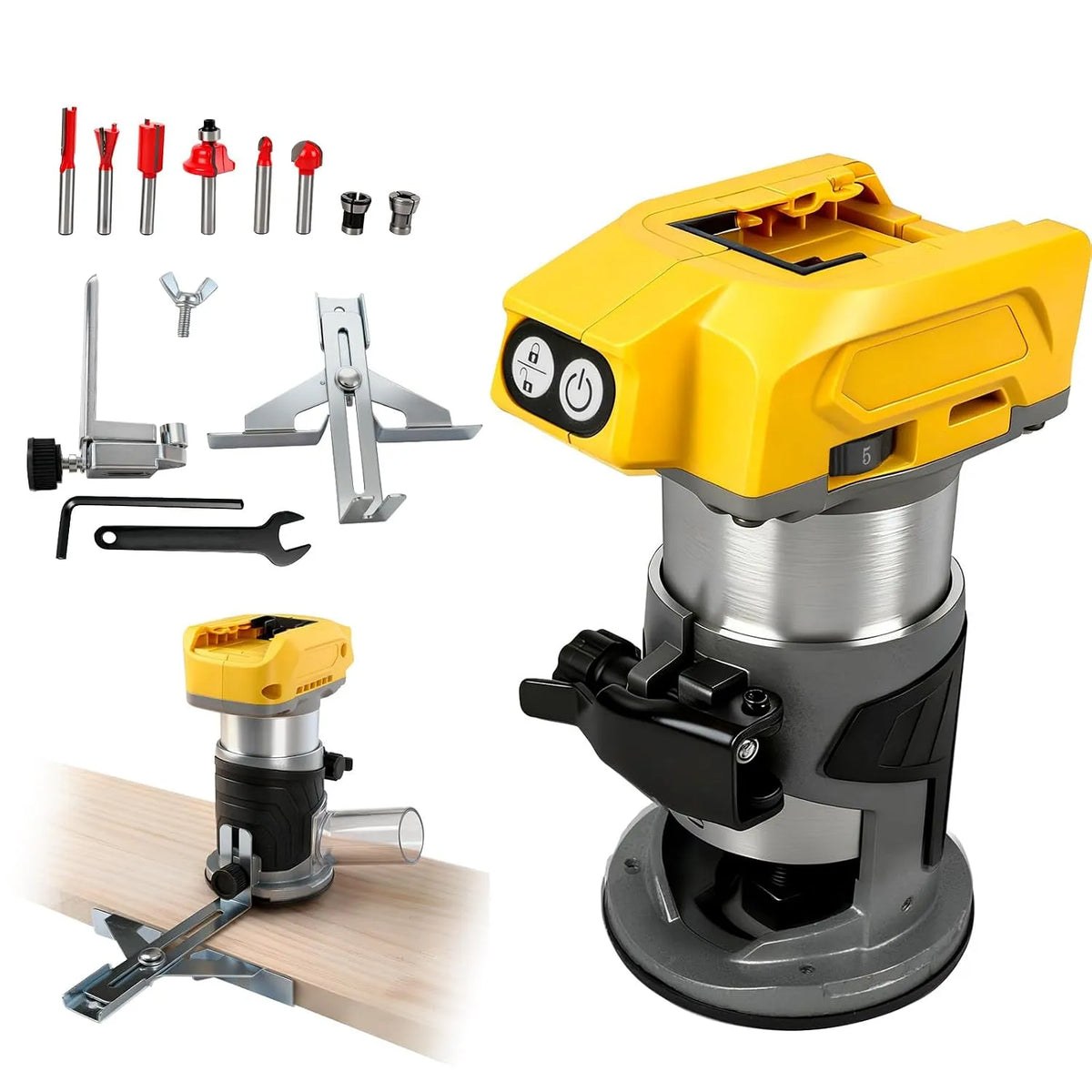 DeWalt 18V Akku Oberfräse kompatibel mit 18V 20V – Akku-Betrieb, bürstenloser Motor, tragbar, 8mm, 800W, für Holzbearbeitung