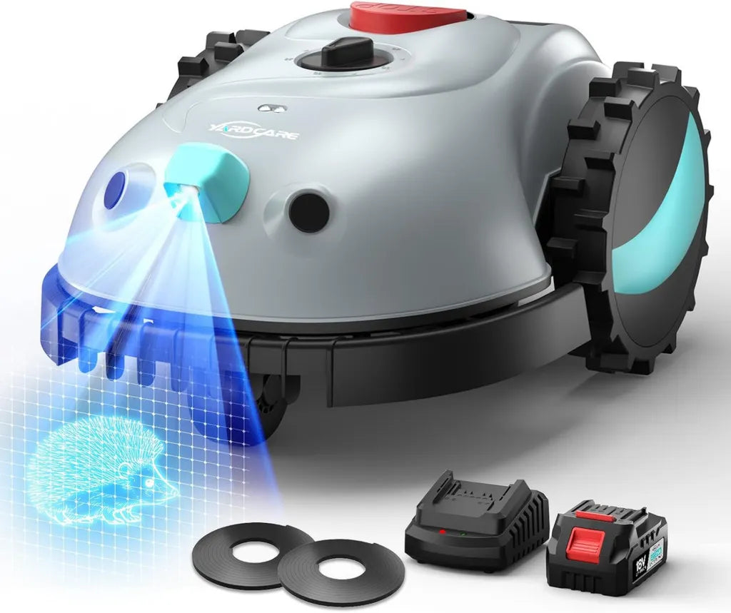 YARDCARE V100 Rasenmähroboter mit Vision-Navigation und 150-facher Hinderniserkennung, für Rasenflächen bis 150 m², inklusive Akku und Magnetstreifen