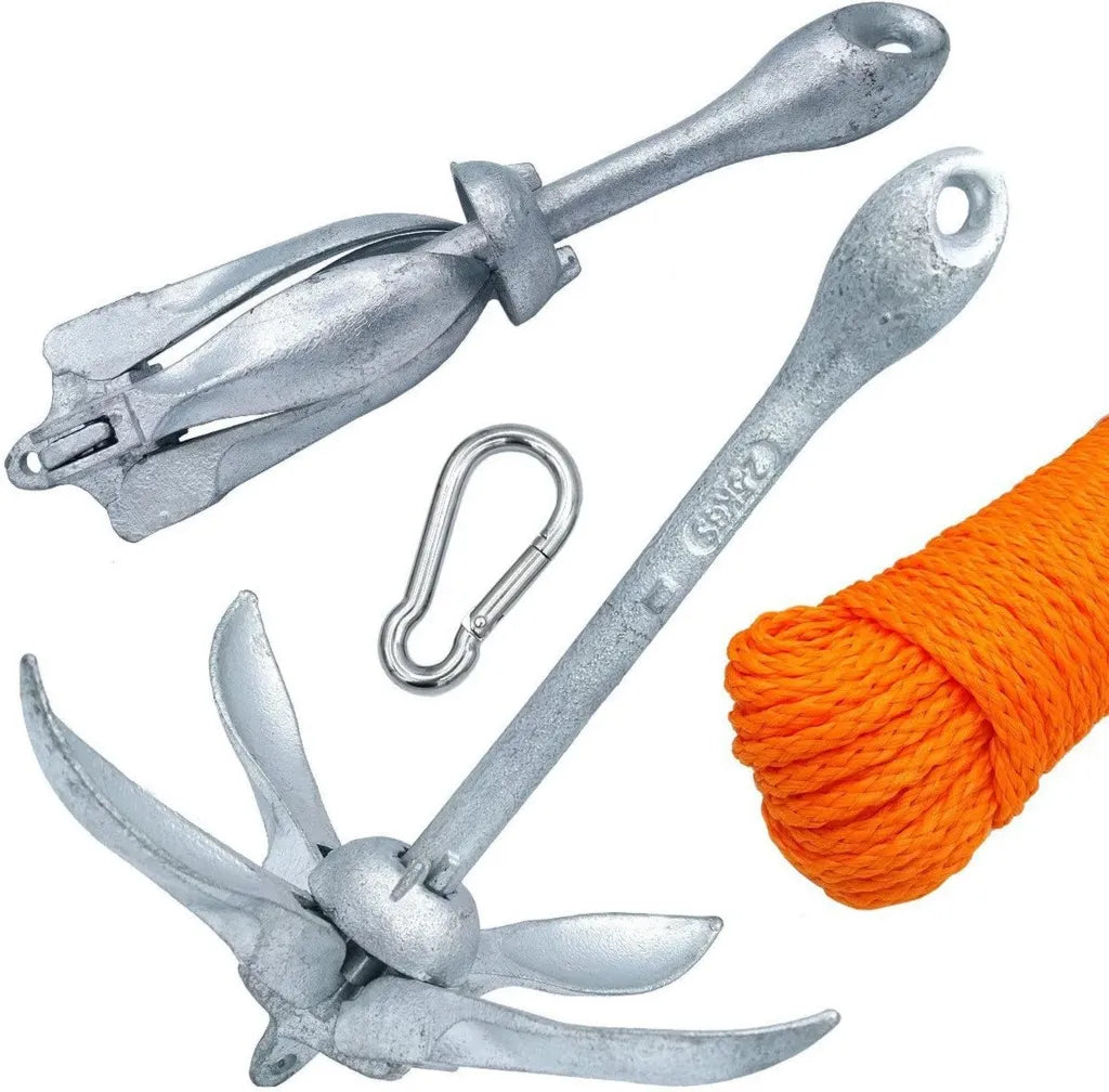 Wasseranker-Set aus verzinktem Stahl mit 30 m schwimmendem Seil und Edelstahlkarabiner