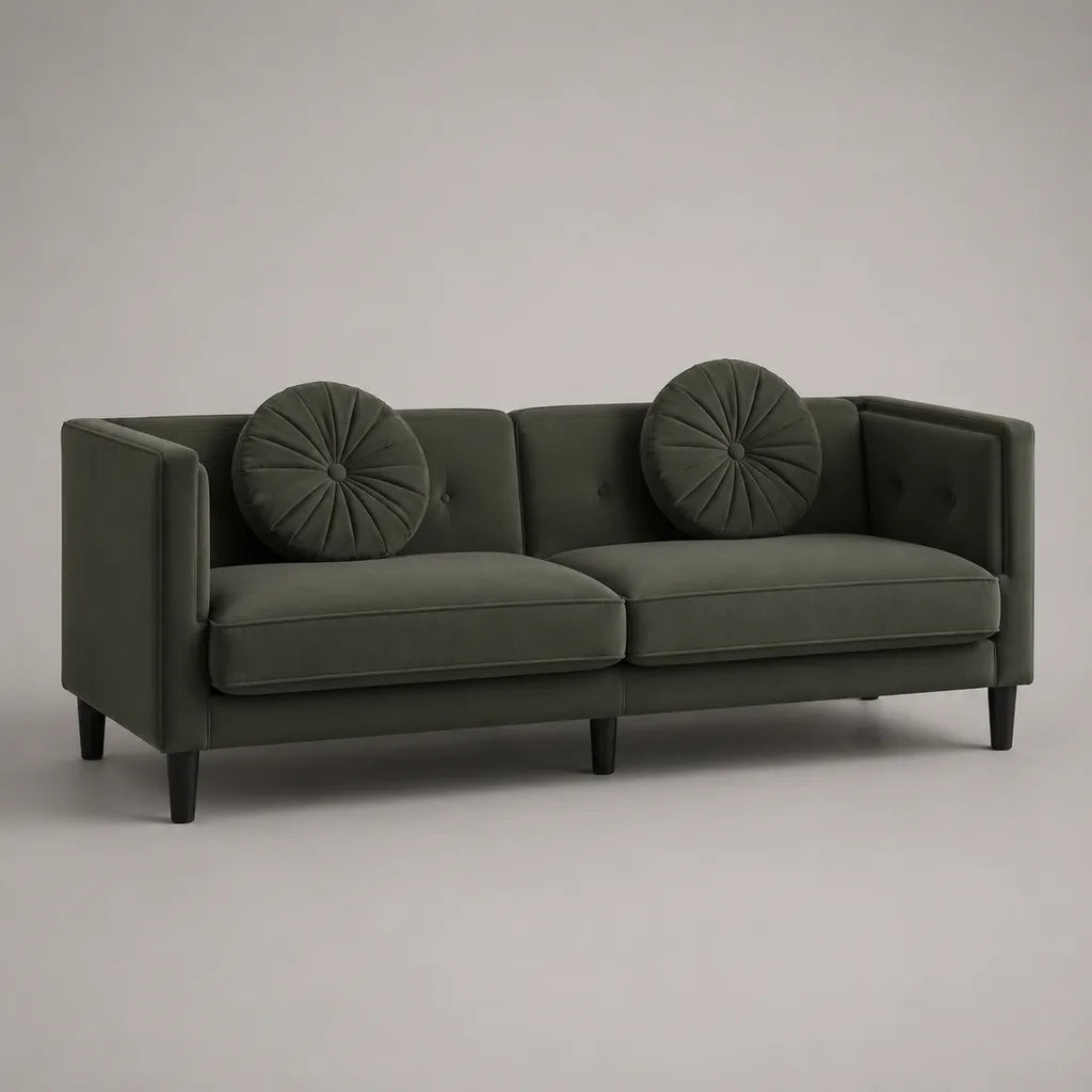 Rechteckiges 3-Sitzer-Sofa aus Polyestersamt, Olivgrün, 202 × 82 × 78 cm