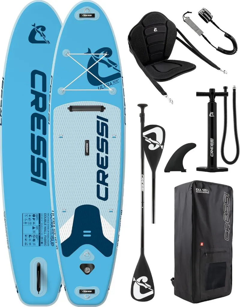 CRESSI Aufblasbares SUP/Kajak Set - Stabiles 320x81x15cm Board mit Zubehör für Erwachsene, Max. 130kg