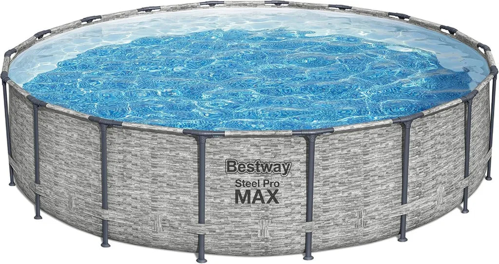 Bestway Steel Pro Max Pool 549x122 cm mit grauem Steindesign, FrameLink, Leiter, Abdeckung, Pumpe und Filter