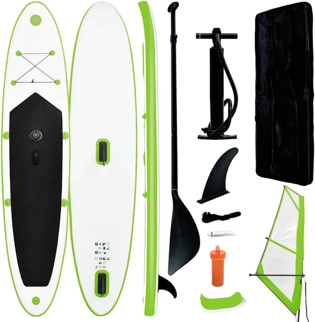 Aufblasbares SUP-Board Set, Grün-Weiß, 330x72cm, mit Segel, Hochdruckpumpe und Tragetasche für Outdoor-Wassersport