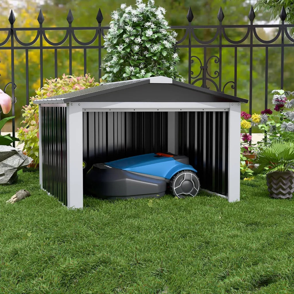 Robuste Metallgarage für Mähroboter mit Satteldach, 62x90.5x88.8 cm, Schutz für Garten und Haustiere (schwarz)