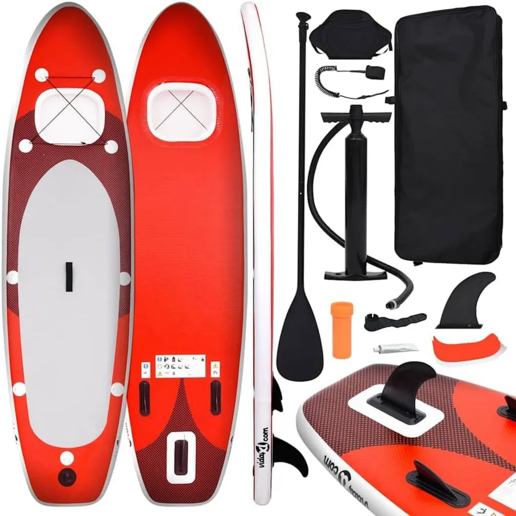 Aufblasbares SUP-Board Set Rot 330x76 cm mit Paddel, Sitz & Tasche für Anfänger und Touring