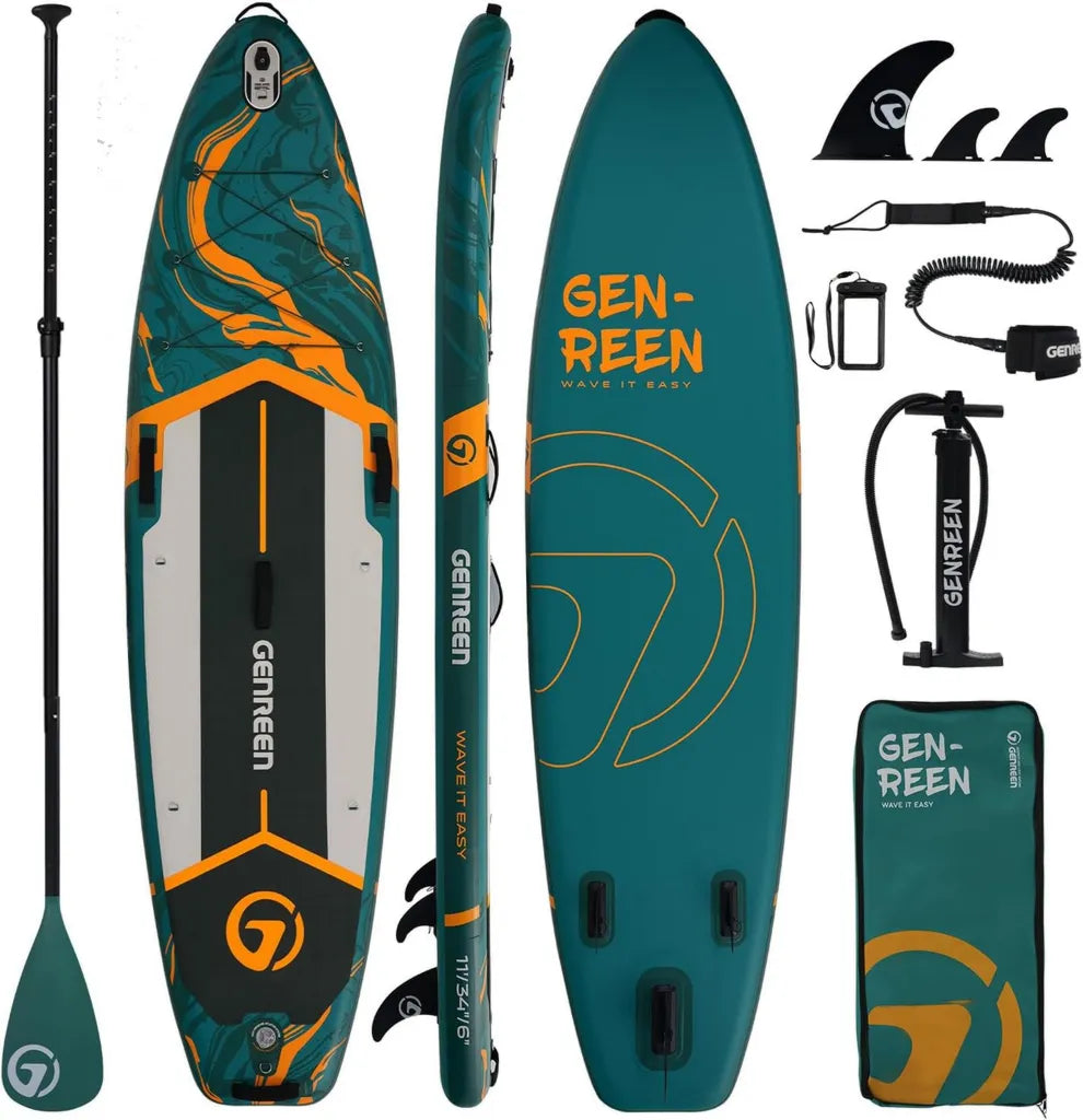 XXL Stand-Up-Paddle-Board für alle Erfahrungsstufen, 335x86cm aufblasbares SUP-Board mit Zubehör, Kamera-Halterung und 3 Finnen