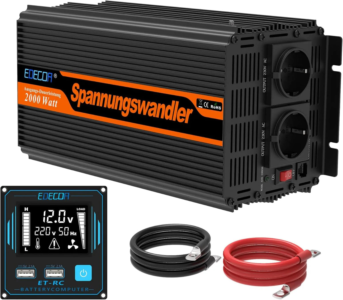 DC-AC-Wechselrichter und Spannungswandler, 2000w, 12v, 230v
