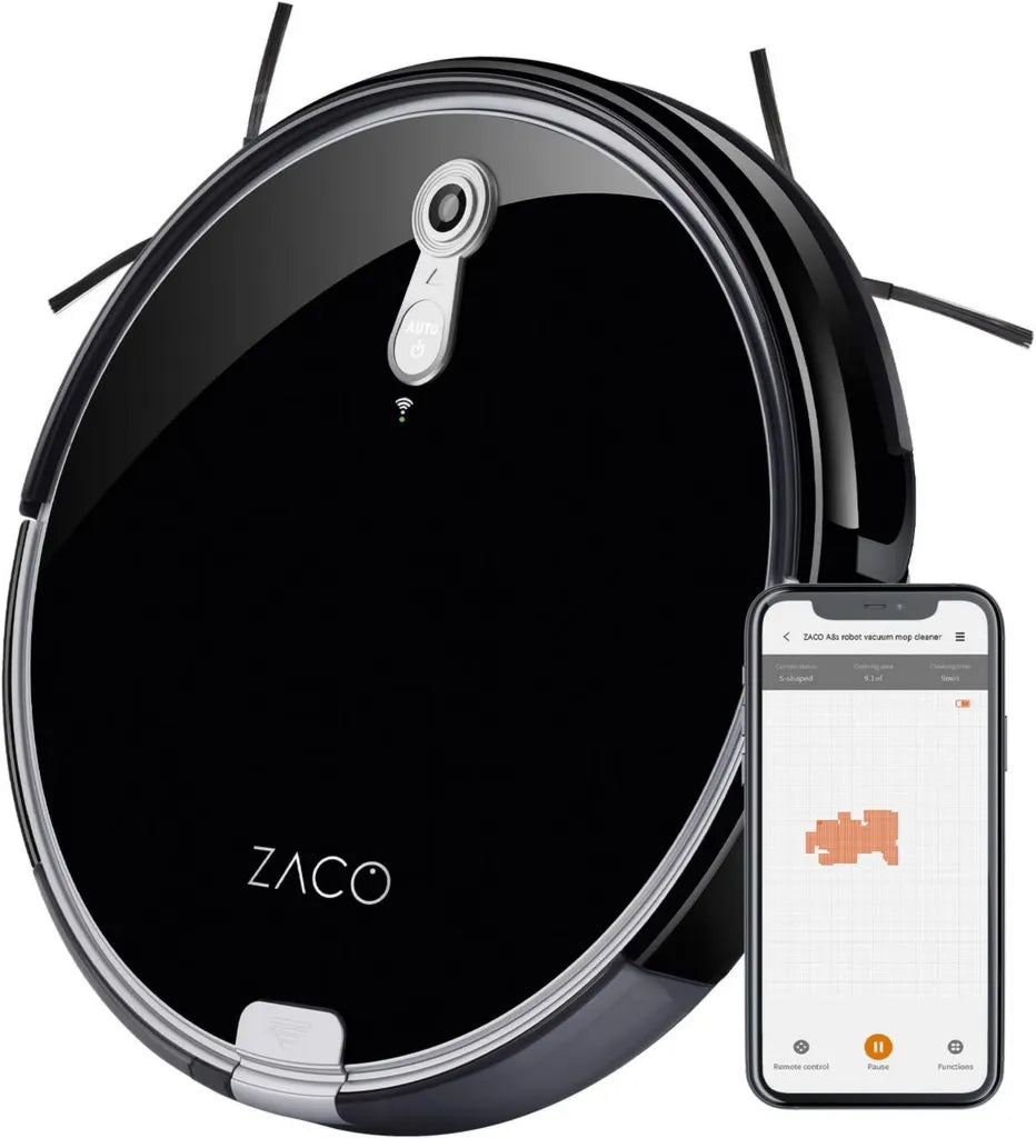 ZACO A8s Staubsaugerroboter mit Wisch- und App-Steuerung, flach und Alexa-kompatibel, ideal für Hartböden