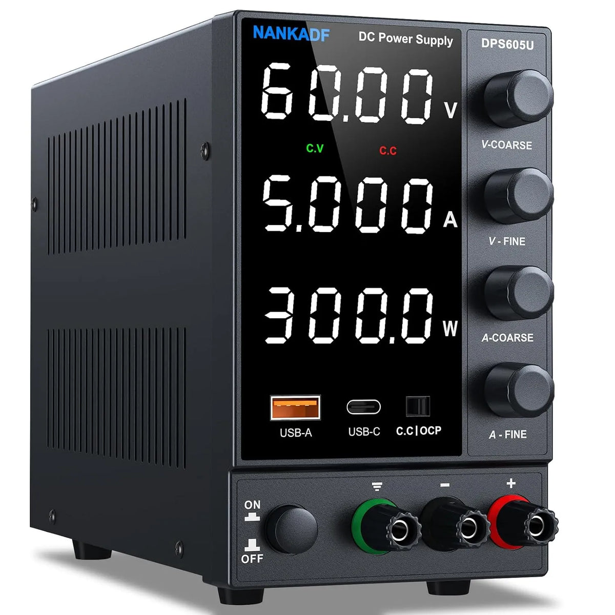 Regelbares DC-Labornetzgerät und Tischnetzteil, mit USB-C, 60 V, 5 A, Schnellladefunktion, mit Digitalanzeige, für Elektroniktest und Reparatur