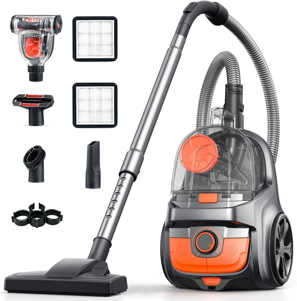 Leistungsstarker 1600W Beutelloser Bodenstaubsauger mit automatischer Kabelaufwicklung und H13 HEPA-Filter, ideal für Haustierhaare, Teppiche und Hartböden