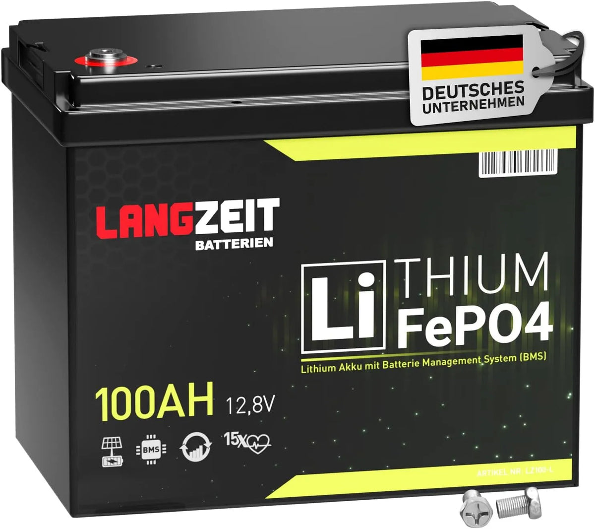 LANGZEIT LiFePO4 LiFePO4-Batterie und Solar-Speicherbatterie, 100Ah, solarbetrieben, 12V, für Camping und Wohnmobil