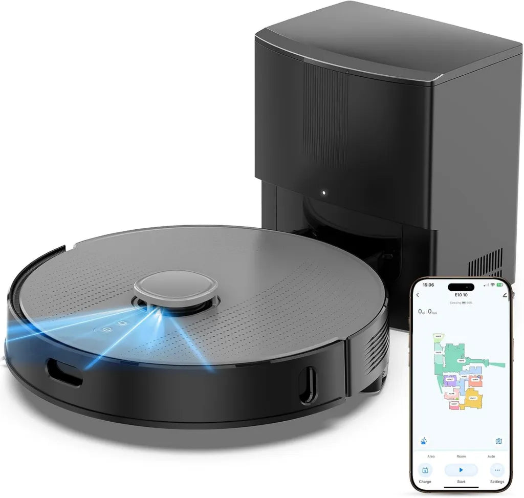 Roboterstaubsauger mit Wischfunktion und Absaugstation, 8000Pa, LiDAR-Navigation, ideal für Tierhaare und Teppiche, App-gesteuert, Grau