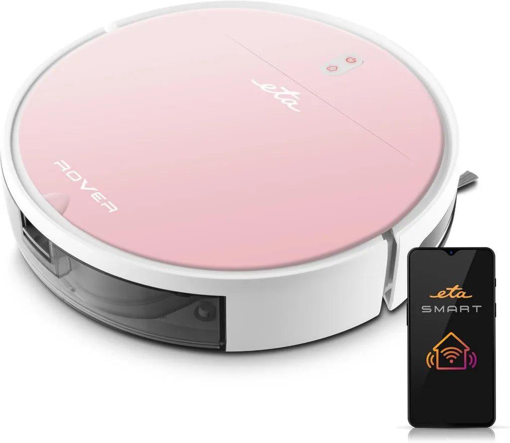 Intelligenter Saugroboter ETA Rover 2in1, Ultra-dünn 7,7 cm, bis zu 110 Minuten Laufzeit, App-Steuerung, Digitalmotor, 4 Reinigungsmodi, Wischfunktion, für alle Böden, Rosa