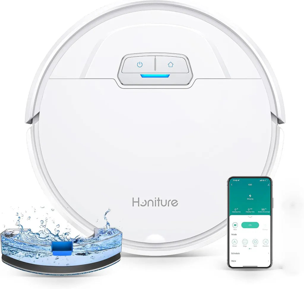 HONITURE Saugroboter G20 mit 4000Pa und Wischfunktion, 3-in-1 Reiniger für Tierhaare, Teppiche und Hartböden, Weiß