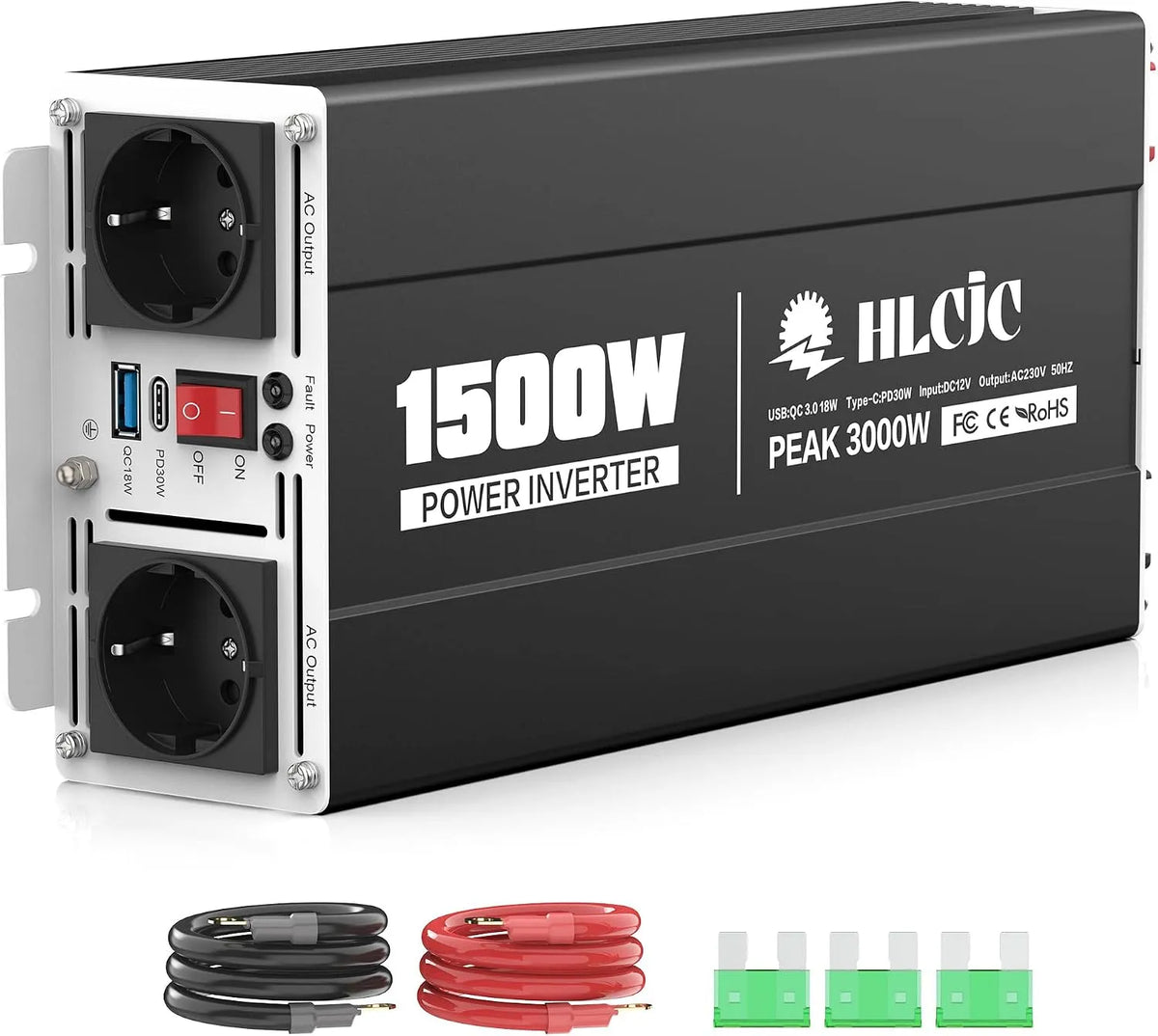 DC-AC-Wechselrichter und Spannungswandler, 1500W, 12V, 230V, für Camping und Wohnmobil