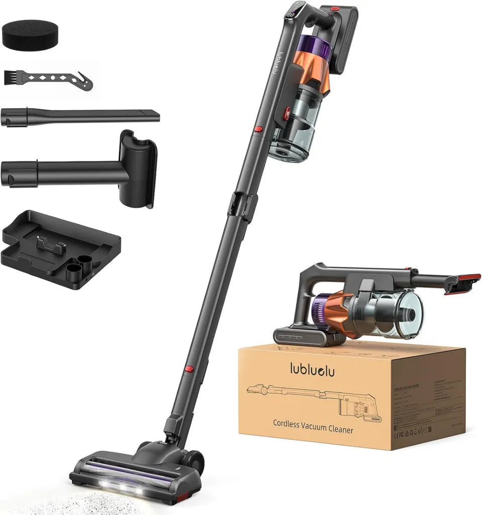 Lubluelu G30 Kabelloser Akkustaubsauger, 55 kPa, 650 W, bürstenloser Motor, selbststehend und faltbar, bis 65 Min. Laufzeit, Ladestation inklusive, 7-fach Filtersystem, ideal für Tierhaare, Hart- und Teppichböden