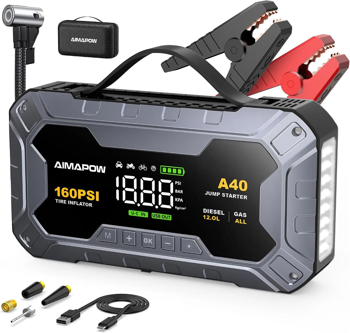 Schnelllade-Powerbank und Mobiler Zusatzakku, 8000A, 160PSI, 12.0L, für Fahrzeug und mobile Stromversorgung