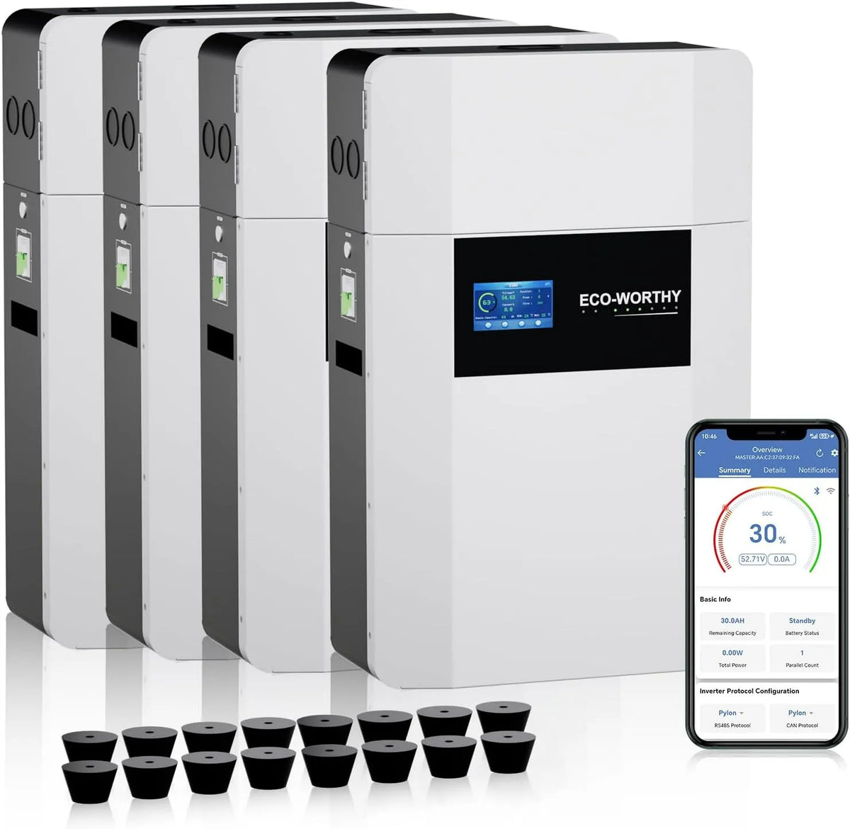 ECO-WORTHY LiFePO4 LiFePO4-Batterie und Solar-Speicherbatterie, solarbetrieben, 100Ah, 20kWh, 48V, mit Bluetooth, mit WLAN