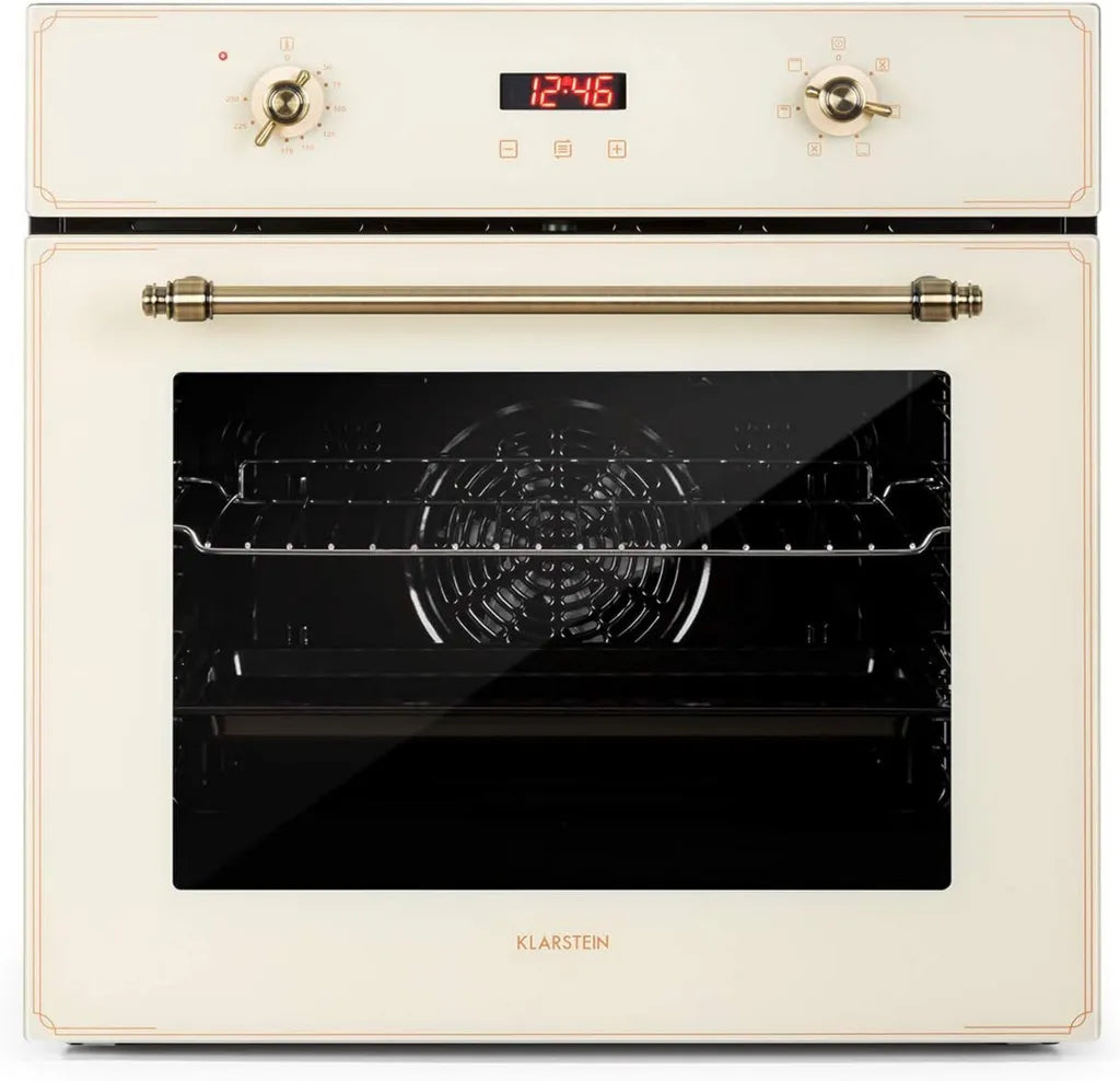 Klarstein Elizabeth Retro-Einbaubackofen 70L, Energieklasse A, 2200W, Umluft & Grill, Messingoptik