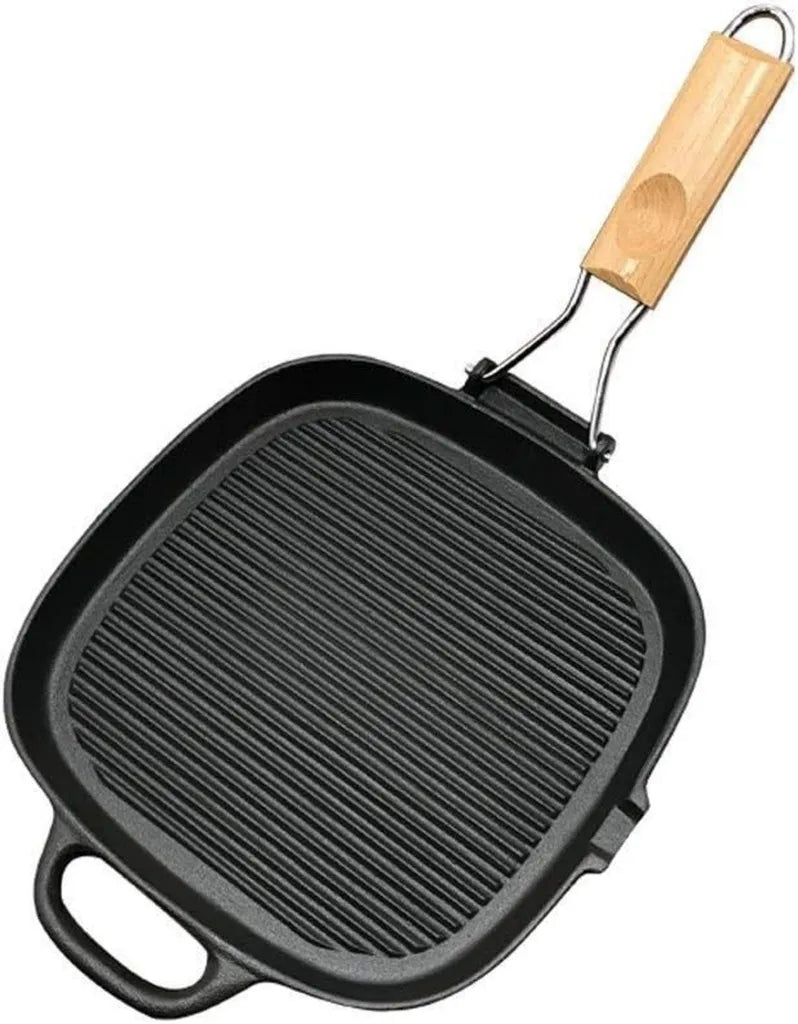 Schwarze Antihaft-Bratpfanne mit klappbarem Griff für Grill und Camping