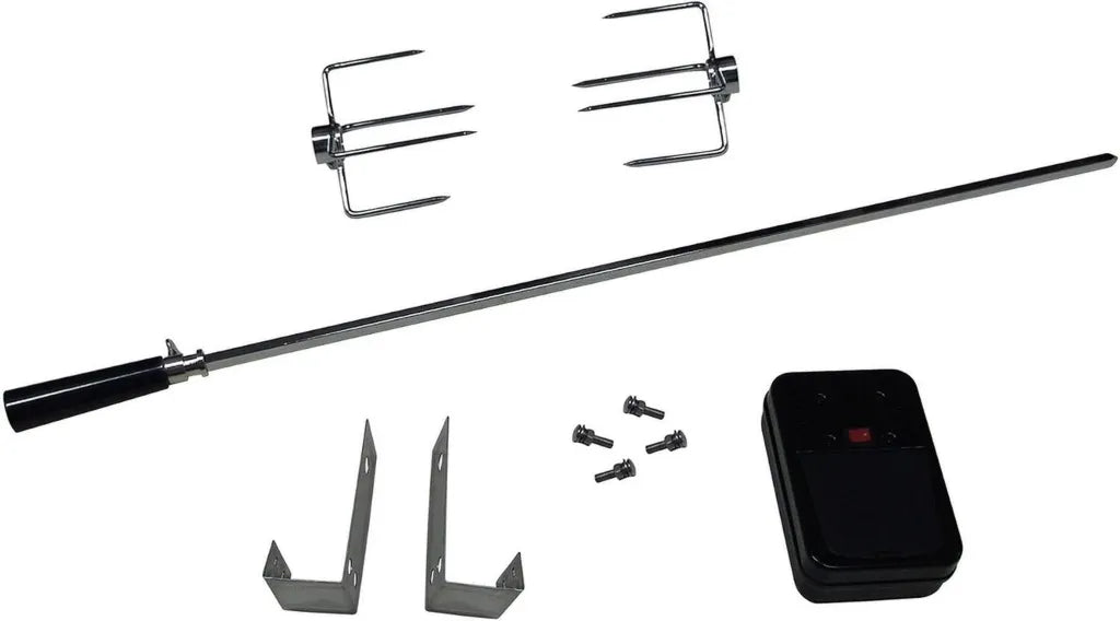 Elektrischer Grillspieß Set aus Edelstahl mit Motor, Universal 220-240V, inkl. 2 Fleischnadeln, 80cm, Silber