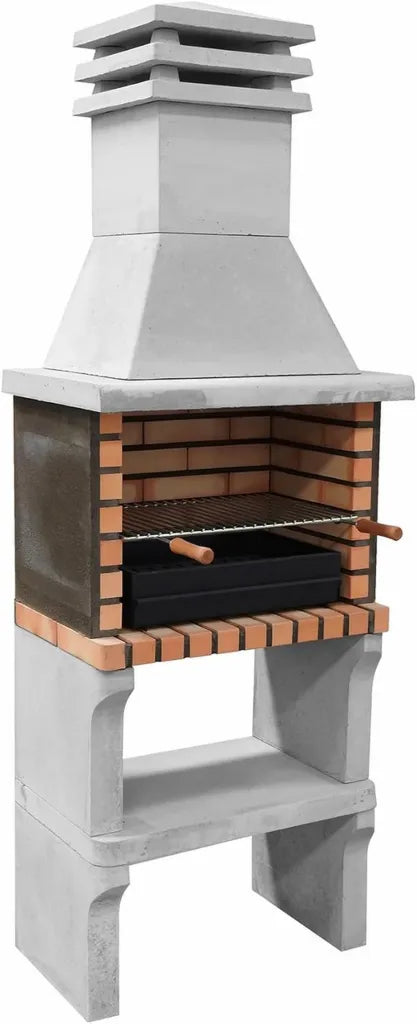 MOVELAR Beton-Grill Iberia Plus XL für Holz & Holzkohle, Grau/Orange, 69x47x190 cm, Kompatibel mit Iberia Modulen