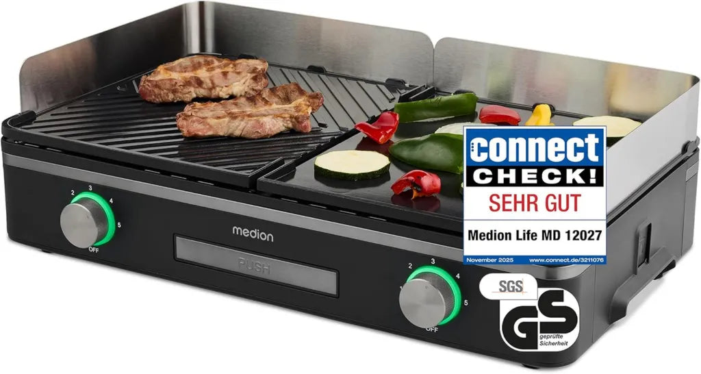 Elektrischer Tischgrill mit Dual-Zonen und 2400 Watt Leistung