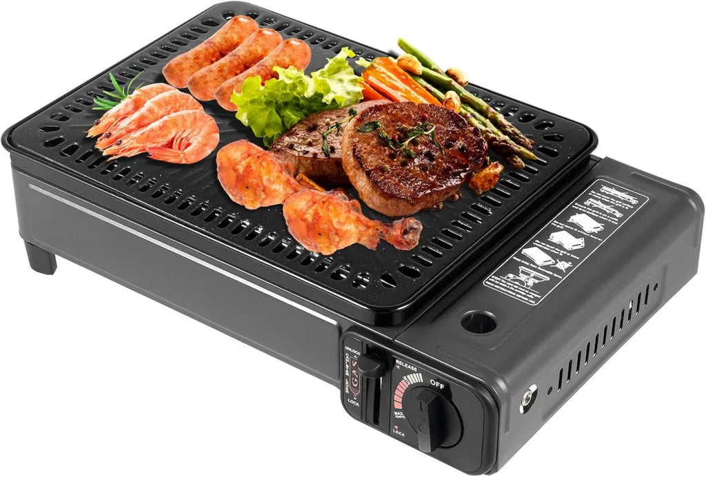 Tragbarer Gasgrill Set mit Grillnetz und Blech, 2200W für Outdoor-Aktivitäten