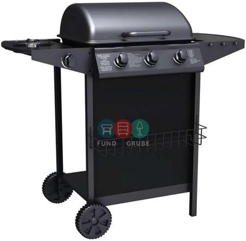 Tepro Gasgrill Hampton 3 mit 3 Hauptbrennern, Seitenbrenner und Thermometer, Schwarz