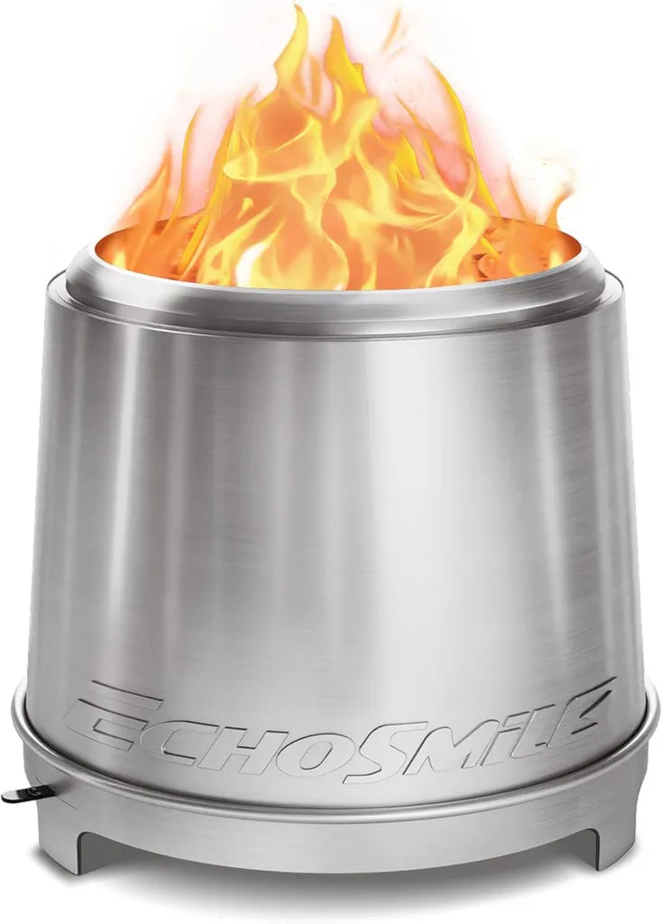 EchoSmile Feuerschale Edelstahl mit Rauchreduktion und Regulierung, Tragbar für Terrasse, Garten und Camping, Durchmesser 46 cm