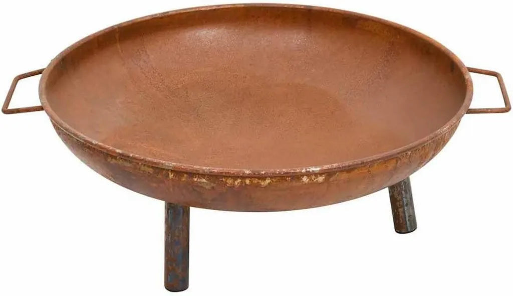 Feuerschale aus Stahl, 68 cm, rostfarben, mit Griffen, ideal für Garten und Terrasse, vielseitig als Grill nutzbar