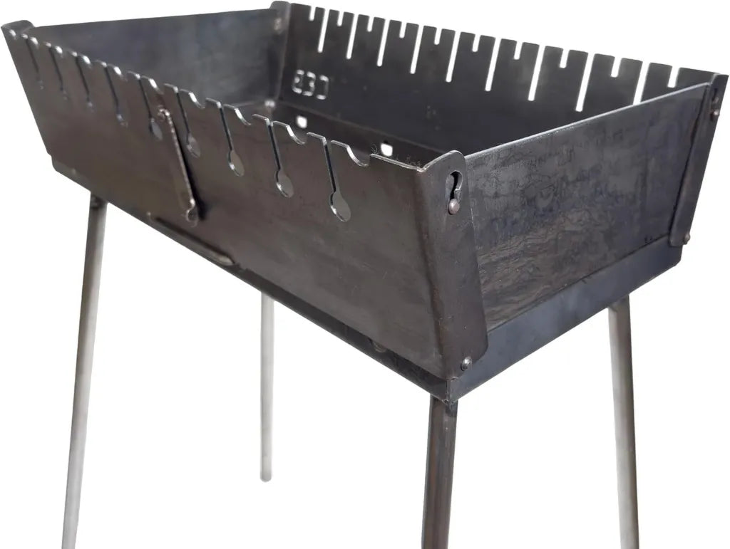 Tragbarer Mangal Holzkohlegrill für Schaschlik - Kofferdesign aus robustem Stahl mit 10 Spießen - Perfekt für Camping, Garten und Ausflüge