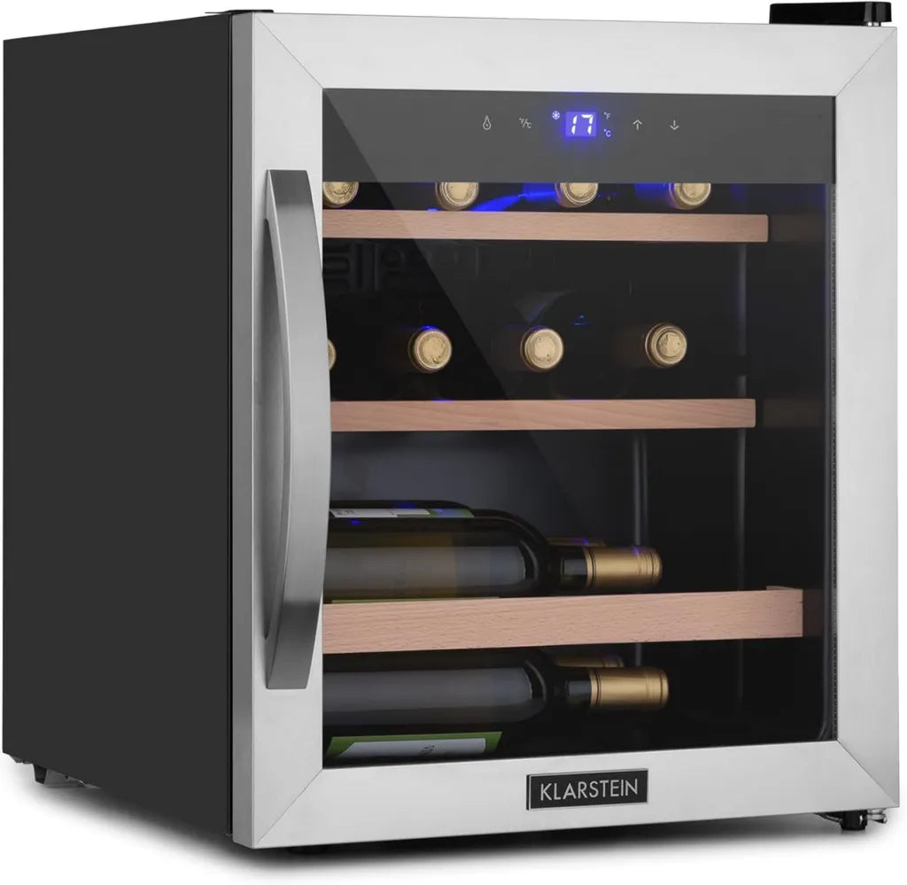 Klarstein Kompakter Weinkühlschrank mit Glastür, UV-Schutz, für 12 Flaschen, 4-18°C