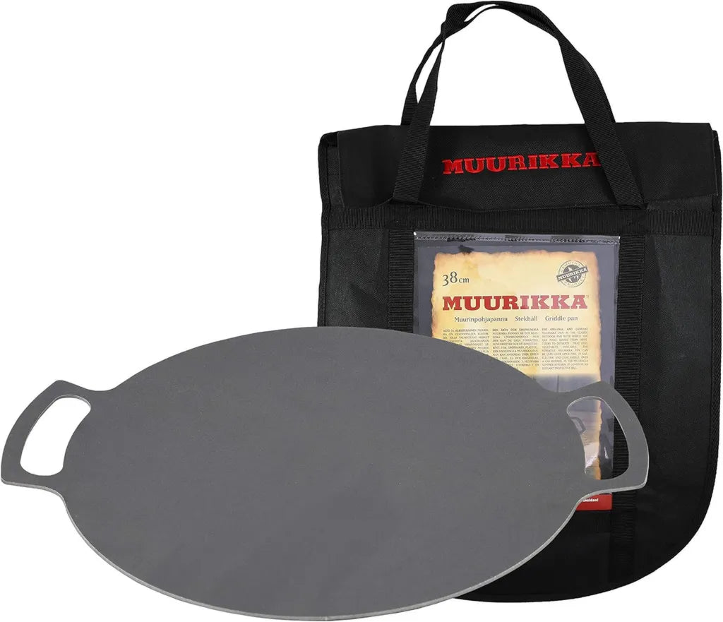 MUURIKKA Outdoor Grillpfanne 48cm mit Schutztasche, robuste Stahlpfanne für Lagerfeuer und Grill