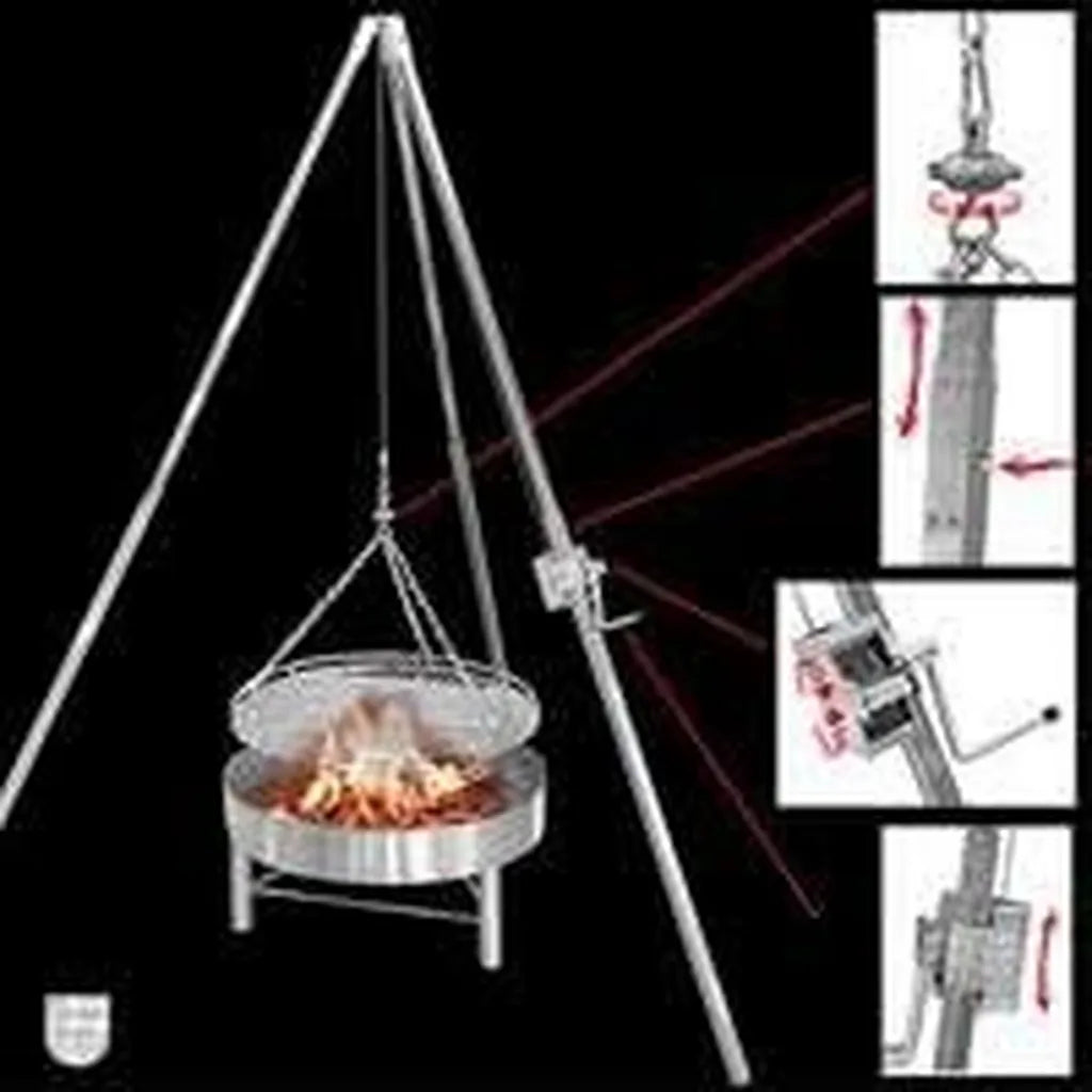 Schwenkgrill aus Edelstahl, 250 cm Höhe, mit 100 cm Grillrost
