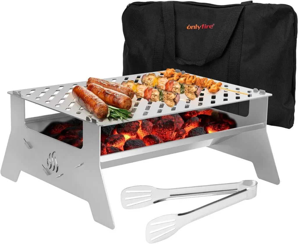 Onlyfire Tragbarer Holzkohlegrill mit Edelstahlrost und Zubehör für Garten und Camping