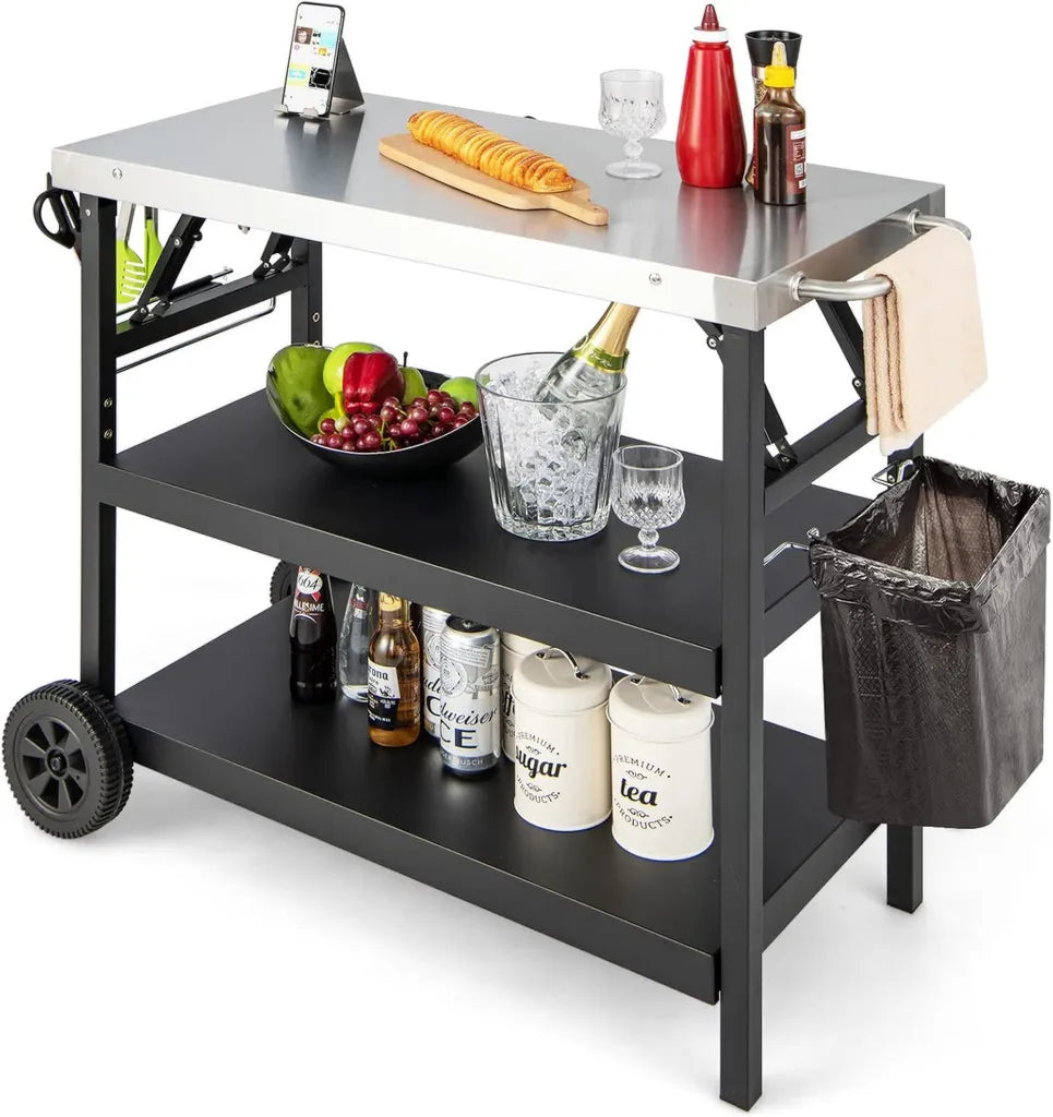 GOPLUS Multifunktionaler BBQ-Wagen mit Gewürzregal und Handyhalter