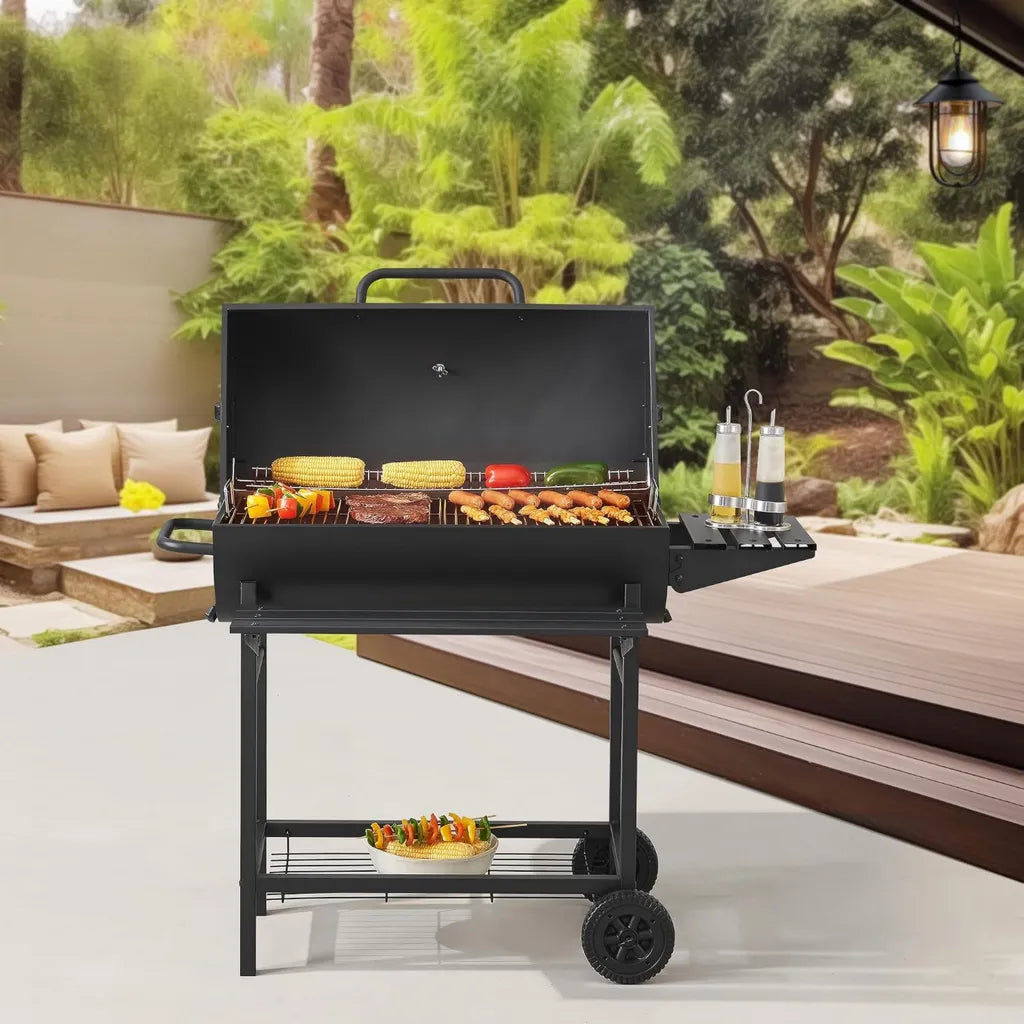 Holzkohlegrill Armento mit Deckel und Thermometer, 95x108x61 cm, Schwarz