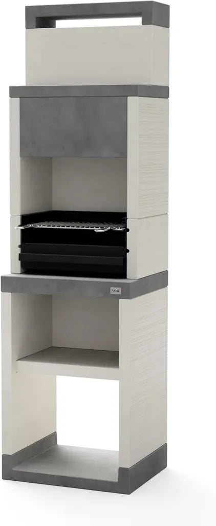TUOZI - Moderner Outdoor-Grill für Holz und Holzkohle, Modell PLAN 0 MAX, Grau/Weiß, 59 x 47 x 203 cm, REF: T00874